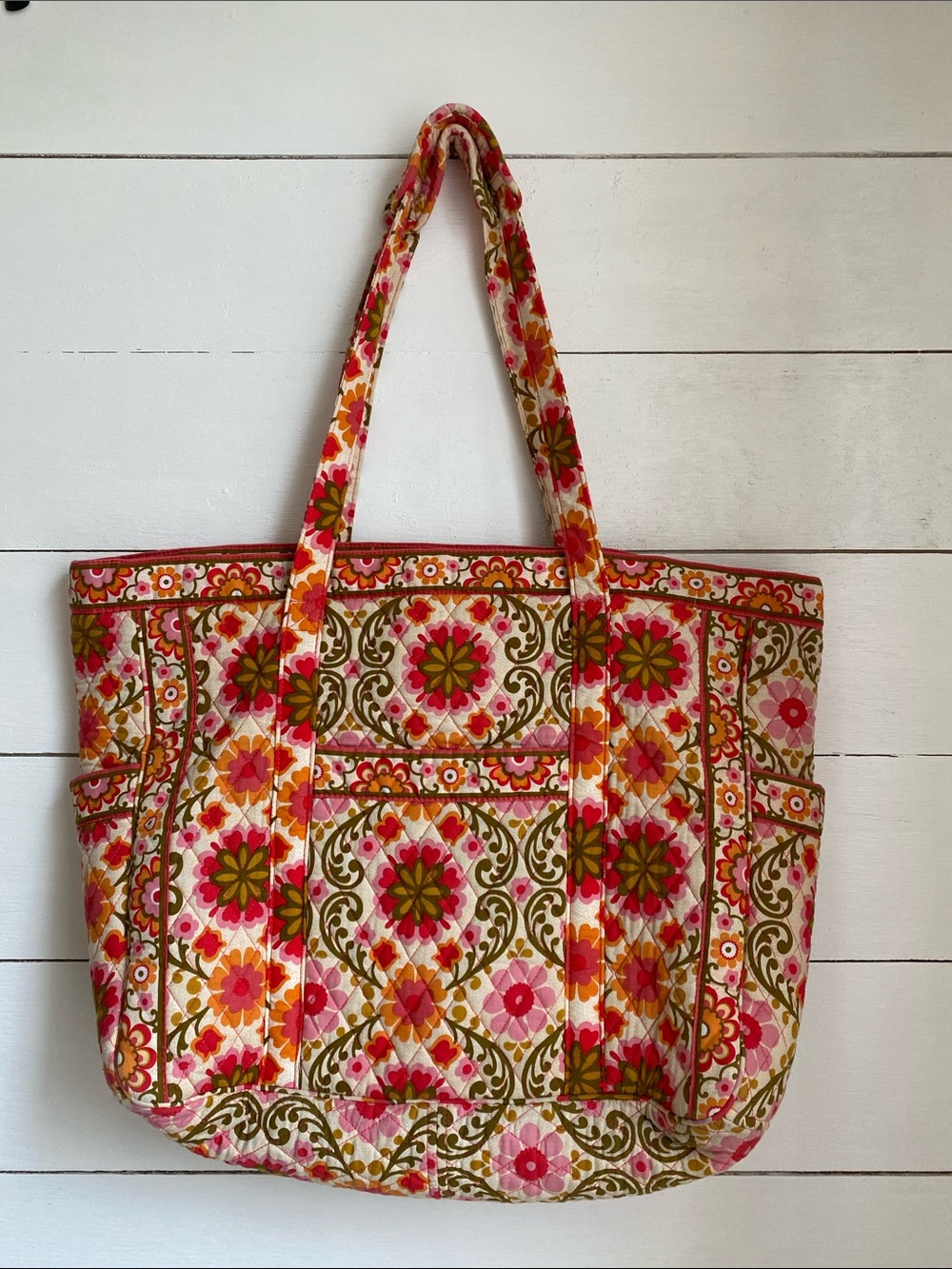 Vera Bradley Quilted Floral Tote in Pink, Orange & Olive